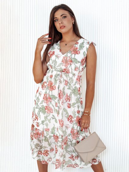 Biele midi šaty s červenými kvetmi ROSALIE
