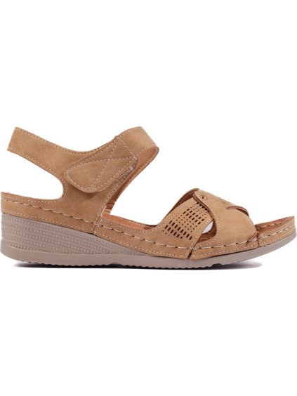 Camel sandále na kline so suchým zipsom