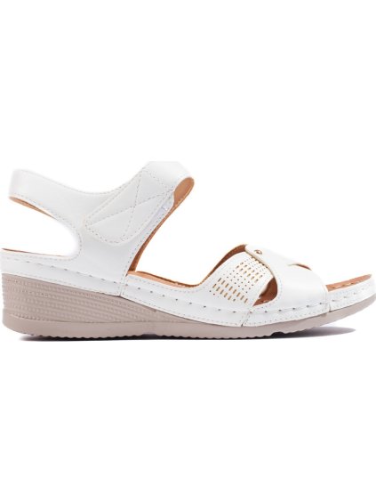 Biele pohodlné sandále na kline so suchým zipsom