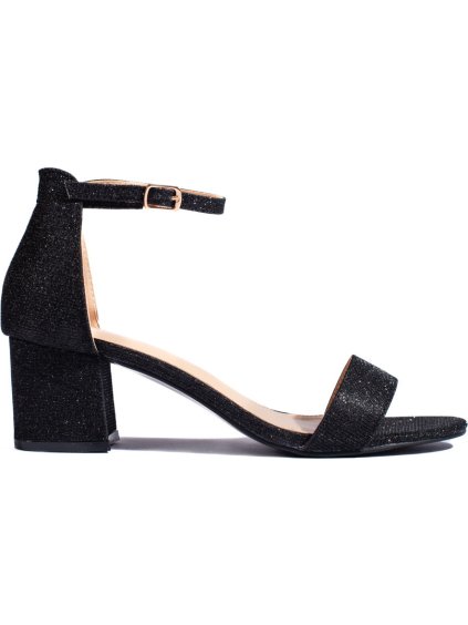 Čierne brokátové sandále na podpätku