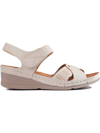 Dámske béžové sandále na kline so suchým zipsom