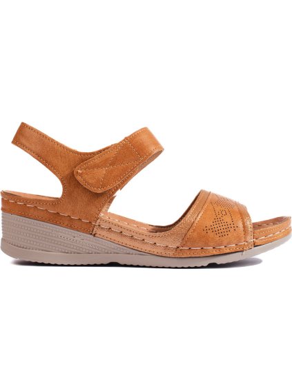 Karamelovo hnedé dámske sandále so suchým zipsom