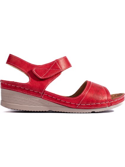 Červené dámske sandále so suchým zipsom