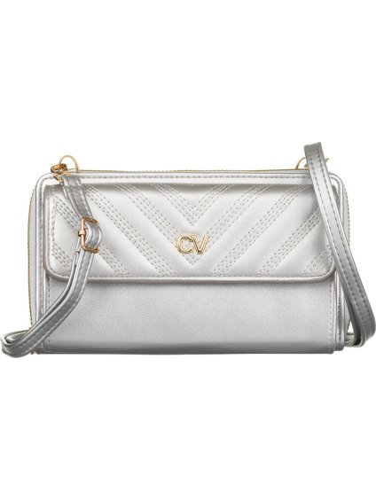 4U Cavaldi Strieborná prešívaná peňaženka s popruhom M756