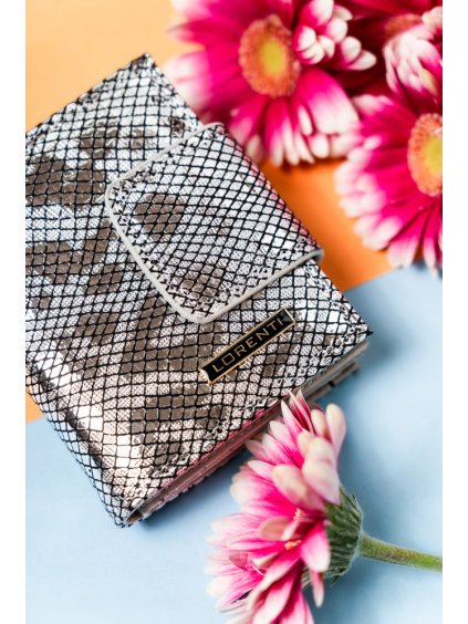 Lorenti Strieborná malá kožená peňaženka s čiernymi vzormi S289