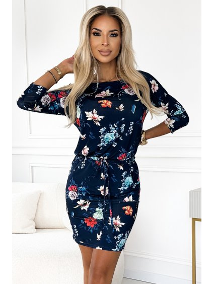 Tmavomodré kvetinové športové šaty