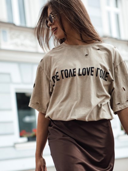 Béžové oversize tričko s nápisom BONGANIR