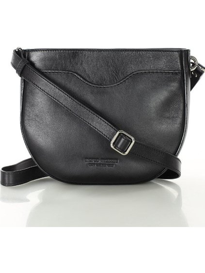 MARCO MAZZINI Čierna kožená crossbody kabelka v tvare podkovy