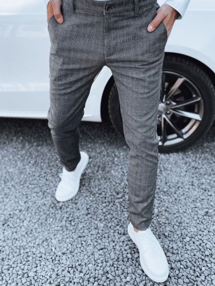 Tmavosivé kárované ležérne nohavice