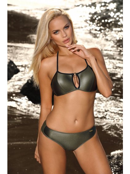 Khaki plavky Finezja s kovovým leskom