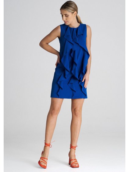 Modré mini šaty s volánikmi