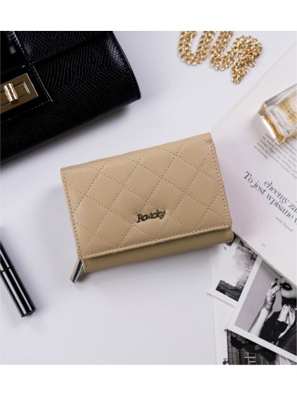 Rovicky Béžová malá dámska kožená prešívaná peňaženka V312