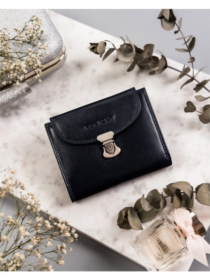 Rovicky Tmavomodrá malá dámska peňaženka s ozdobným zapínaním V311