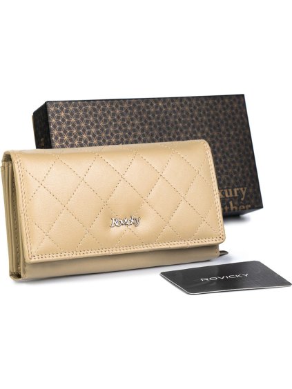 Rovicky béžová kožená peňaženka s RFID V304