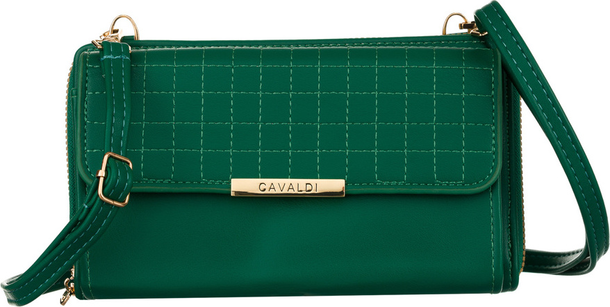 4U Cavaldi Tmavozelená prešívaná veľká peňaženka s odnímateľným popruhom M832 M-17 Veľkosť: ONE SIZE