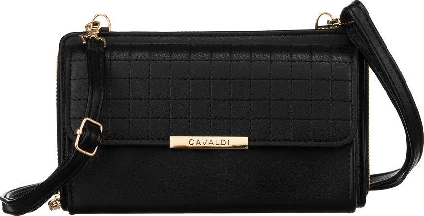 4U Cavaldi Čierna prešívaná veľká peňaženka s odnímateľným popruhom M829 M-17 Veľkosť: ONE SIZE