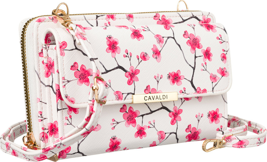 4U Cavaldi Bielo-ružová kvetovaná prešívaná peňaženka s odnímateľným popruhom M826 M-19 Veľkosť: ONE SIZE