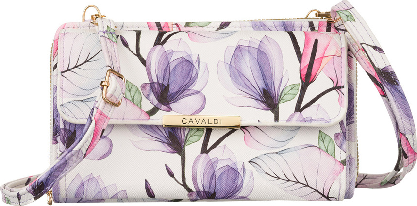 4U Cavaldi Bielo-fialová kvetovaná prešívaná peňaženka s odnímateľným popruhom M825 M-19 Veľkosť: ONE SIZE