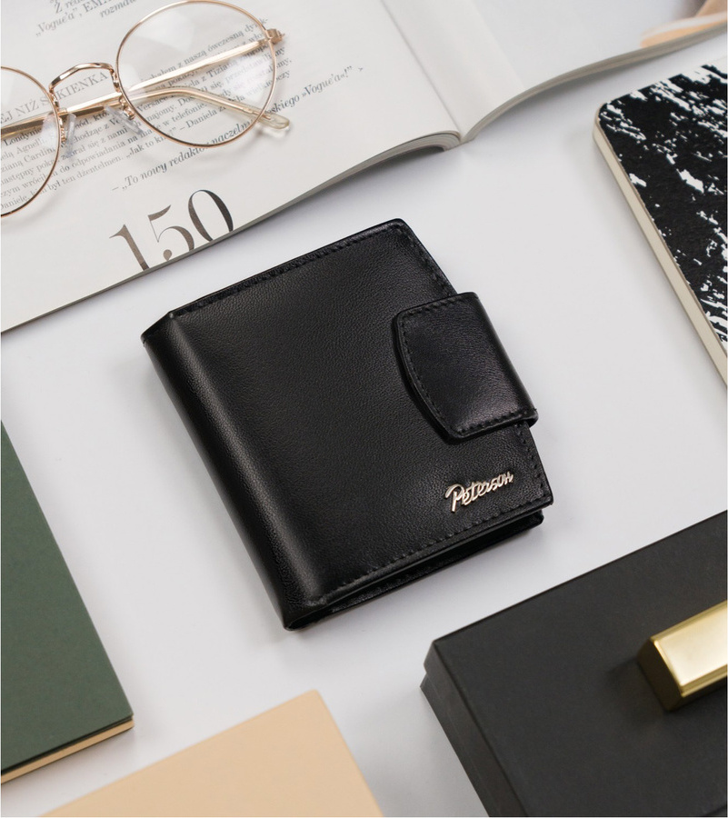 Peterson Čierna stredná kožená peňaženka Y802 PTN RD-314-GCL-M Veľkosť: ONE SIZE
