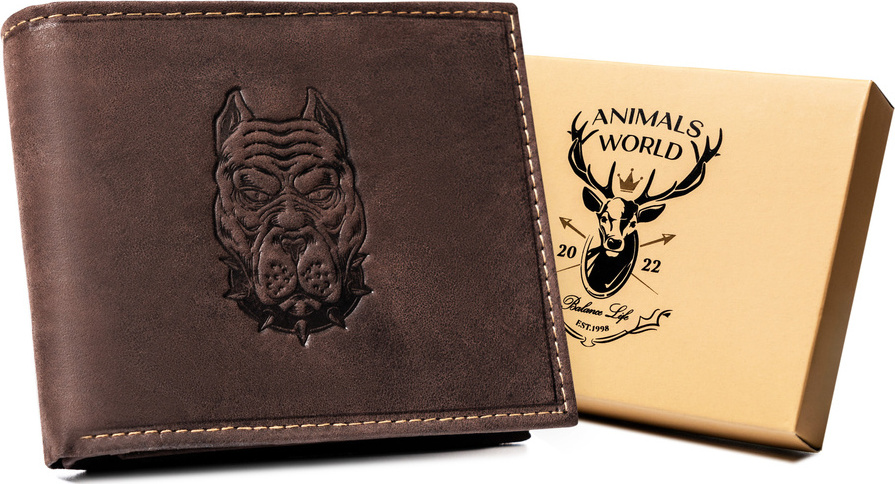 Always Wild Tmavohnedá kožená peňaženka s razbou psa A156 [DH] N992-CHM-DOG-2 Veľkosť: ONE SIZE