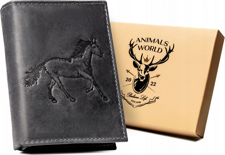 Always Wild Čierna kožená peňaženka s razbou koňa A149 [DH] N4-CHM-HORSE Veľkosť: ONE SIZE