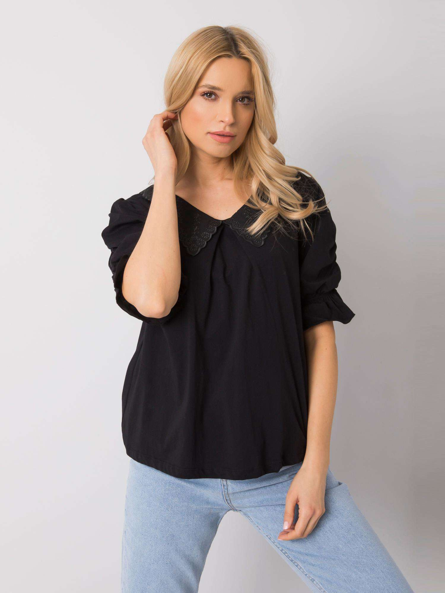 Čierne tričko s golierom 217-BZ-25670.02-black Veľkosť: S