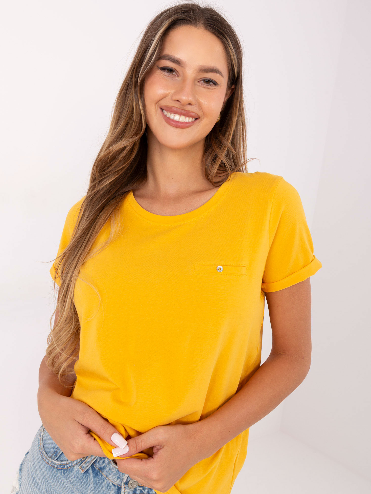 Dámske horčicové žlté tričko RV-TS-4838.14P-light orange Veľkosť: XS