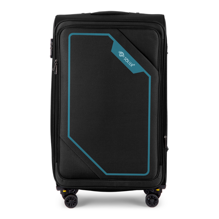 SOLIER čierno-tyrkysový cestovný kufor SOFTFLEX veľ. M S16 (WALIZKA SOLIER SOFTFLEX STL2240 BLACK GREEN 2) Veľkosť: M