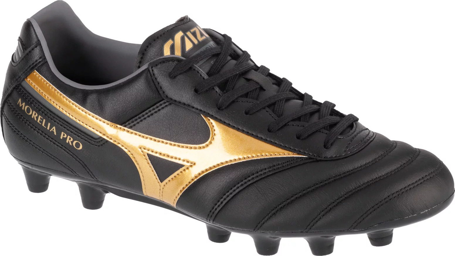 Čierno-zlaté kožené kopačky Mizuno Morelia II Pro FG P1GA231350 Veľkosť: 45