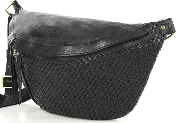 MARCO MAZZINI Čierna kožená crossbody taška/ľadvinka (VS6f) Veľkosť: ONE SIZE