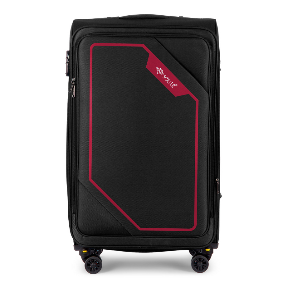 SOLIER čierny textilný kufor veľ. M SOFTFLEX STL2240 BLACK RED 23) Veľkosť: M