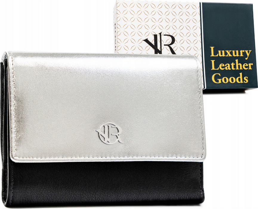 Rovicky Čierno-strieborná kožená peňaženka na patentku V320 RV-3412-SLA Veľkosť: ONE SIZE