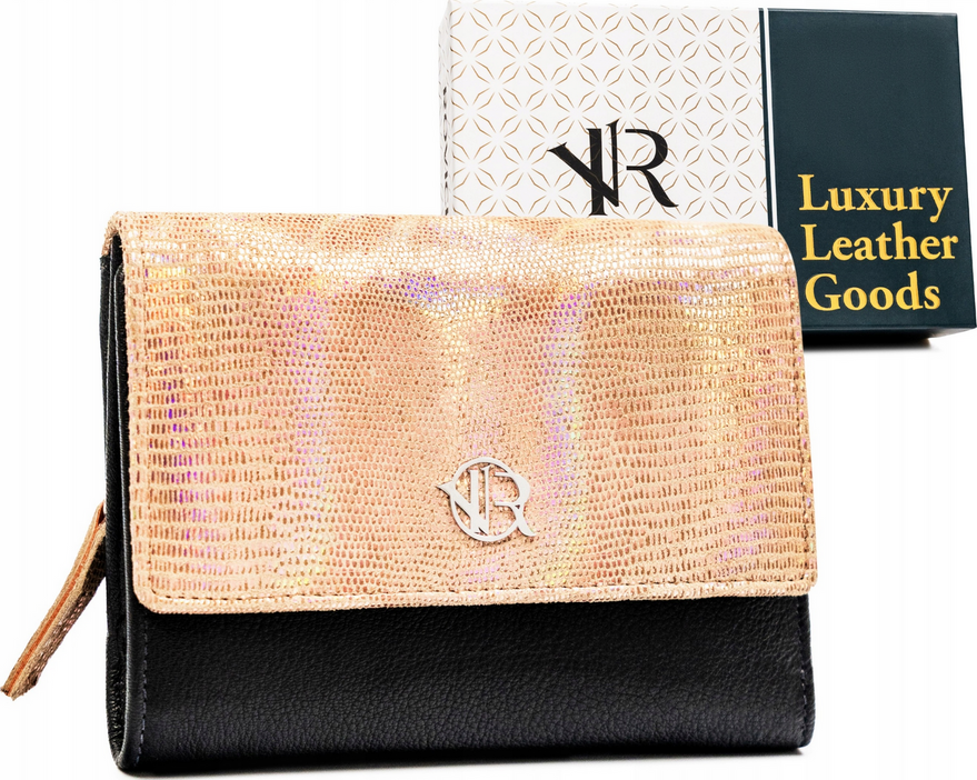 Rovicky Čierno-zlatá kožená peňaženka na patentku V319 RV-3412-SLA Veľkosť: ONE SIZE