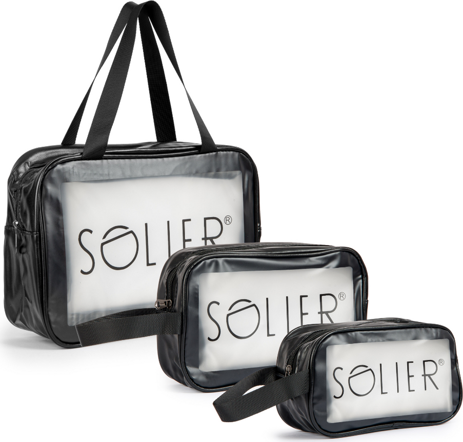 SOLIER set priehľadných cestovných kozmetických taštičiek veľ. S, M, L SW01 (Zestaw kosmetyczek Solier) Veľkosť: ONE SIZE