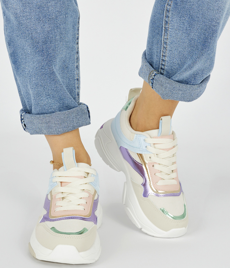 Smotanové športové dámske topánky na hrubej podrážke BL377MIX Veľkosť: 37