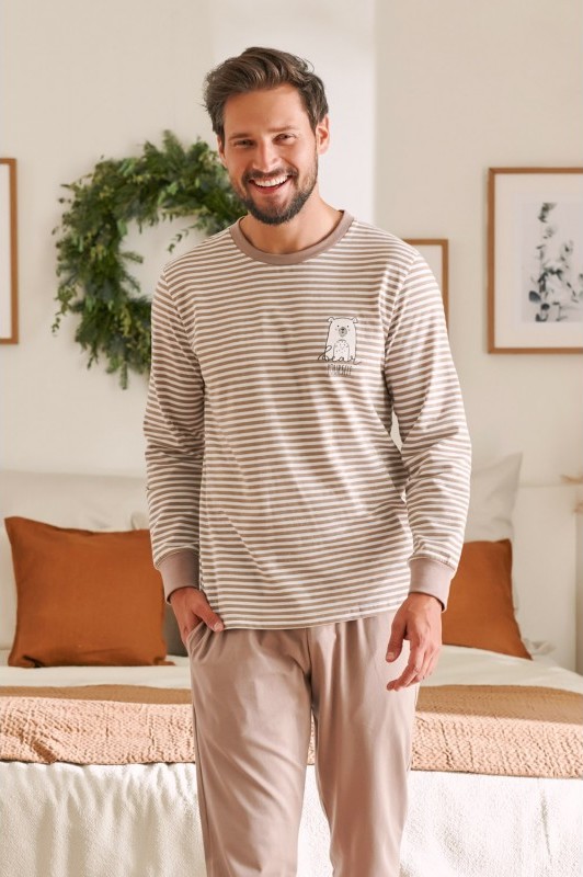 Béžové pruhované pyžamo BEAR YOURSELF Veľkosť: XL