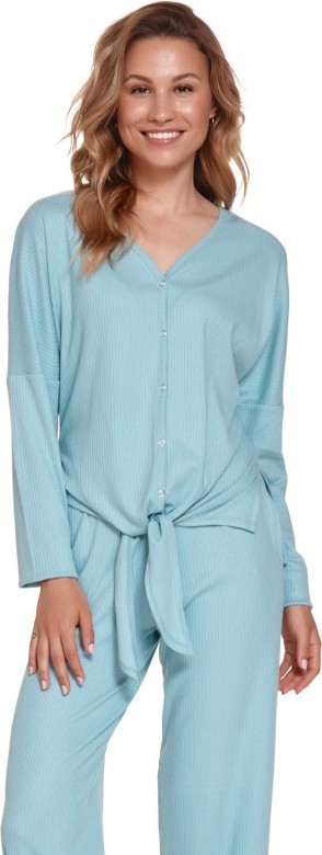 Svetlomodrá rebrovaná blúzka na patentky a na zaväzovanie Veľkosť: S