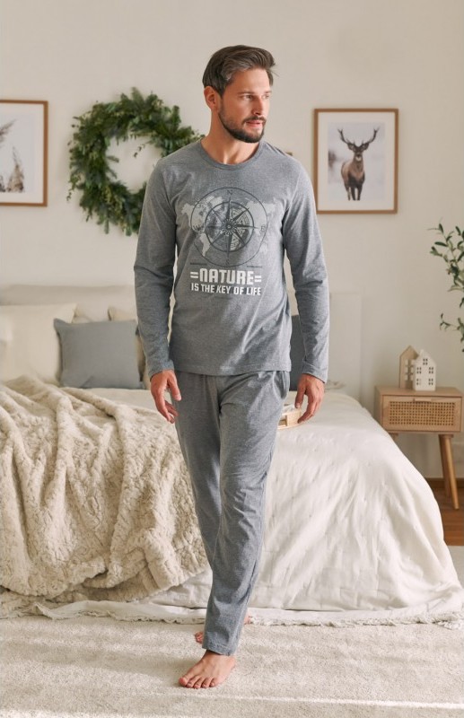 Dlhé sivé pánske pyžamo s potlačou Nature Veľkosť: 2XL