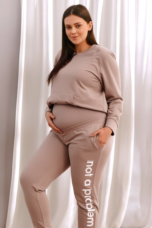 BÉŽOVÉ TEPLÁKY PRE TEHOTNÉ S NÁPISOM NAP Veľkosť: S