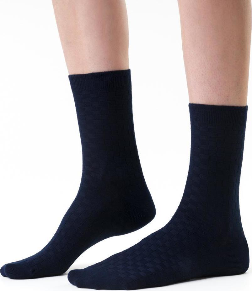 Tmavomodré dámske bambusové ponožky Art.125 WE026, NAVY BLUE - CHECKED PATTERN Veľkosť: 38/40