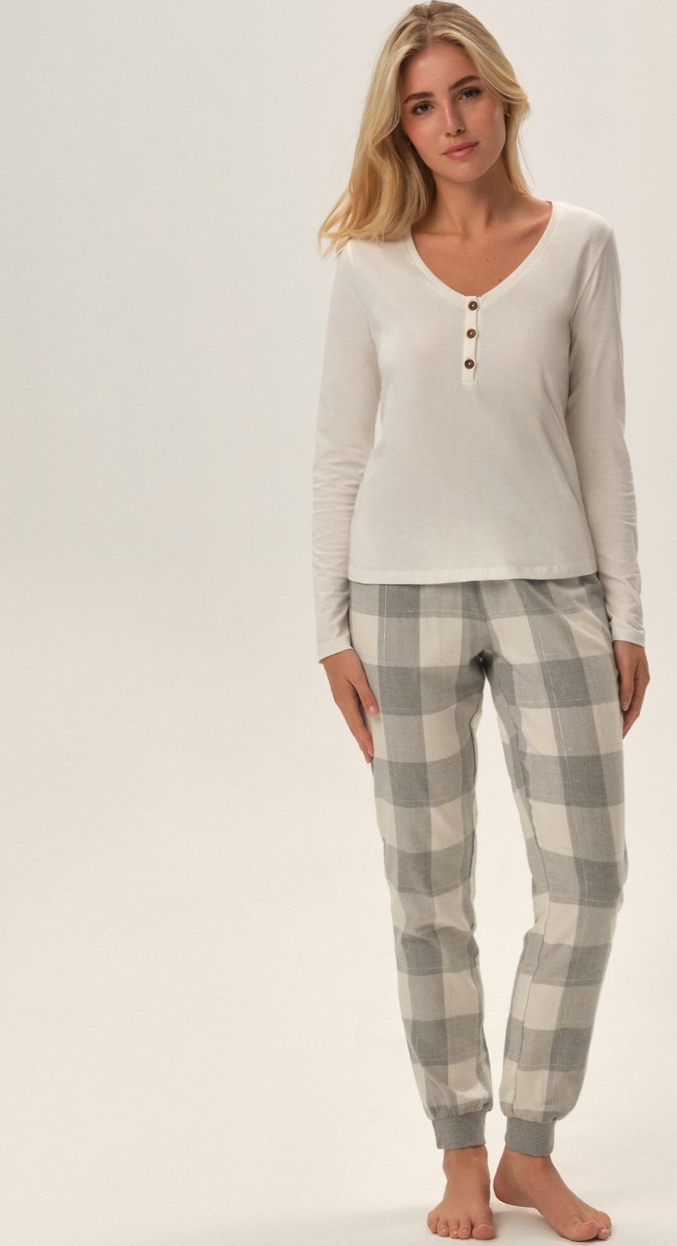 Krémovo-sivé dlhé dámske pyžamo Henderson Ladies Farris 41895 Farris S-2XL Veľkosť: XL, Barva: krémová