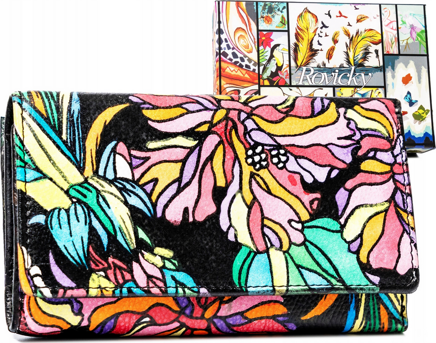 Rovicky čierna dámska peňaženka s farebnými vzormi V360 R-N55020-ART Veľkosť: ONE SIZE