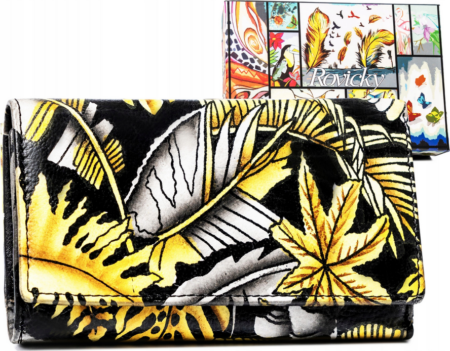 Rovicky čierna dámska peňaženka so žltými vzormi V358 R-N55020-ART Veľkosť: ONE SIZE