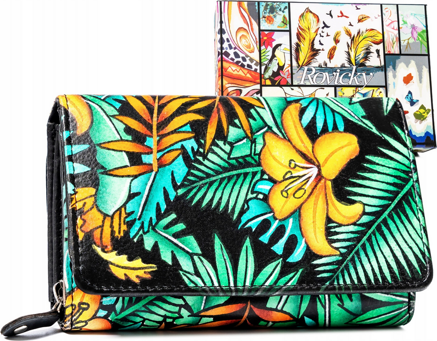 Rovicky stredná peňaženka s mintovo-oranžovými vzormi V356 R-N0493-ART Veľkosť: ONE SIZE