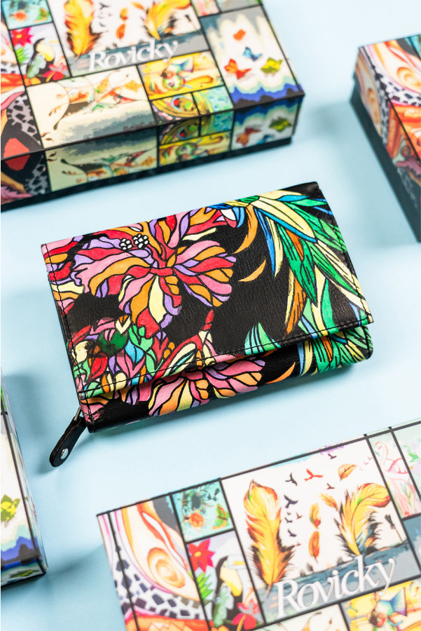 Rovicky čierna stredná peňaženka s farebným vzorom V355 R-N0493-ART Veľkosť: ONE SIZE