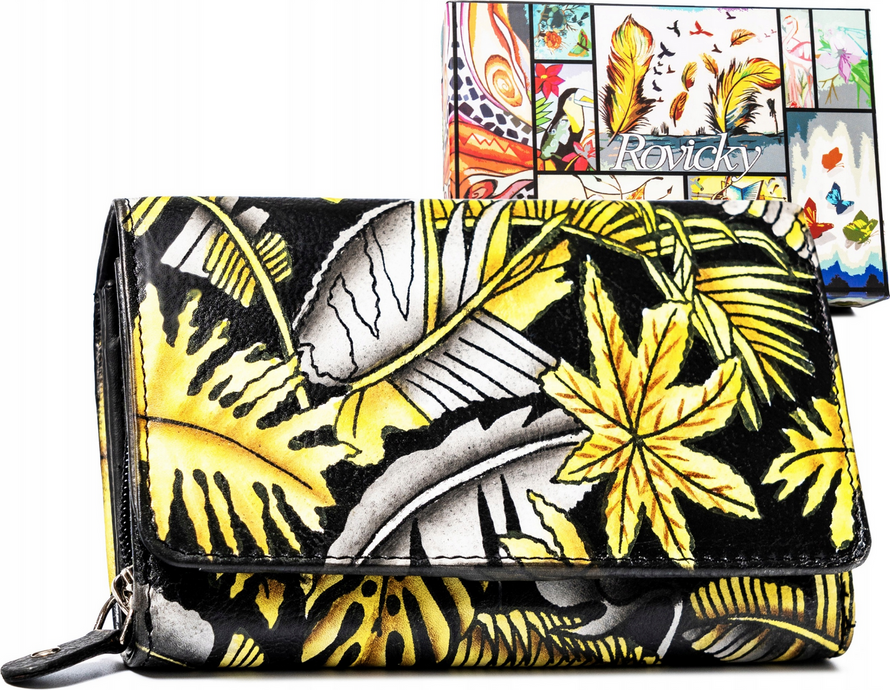 Rovicky stredná peňaženka so žltými vzormi V354 R-N0493-ART Veľkosť: ONE SIZE