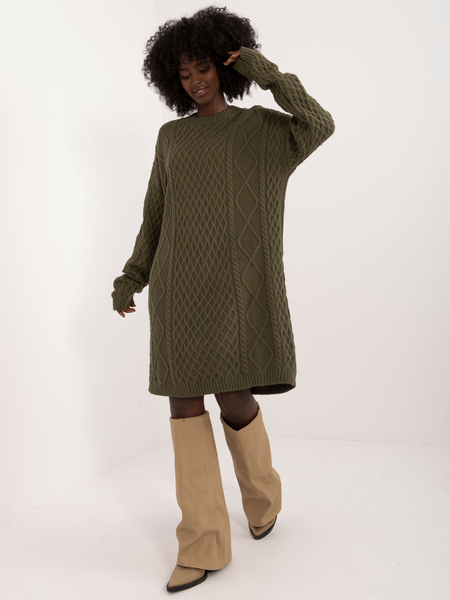 Khaki svetrové midi šaty BA-SK-0528.45-khaki Veľkosť: ONE SIZE