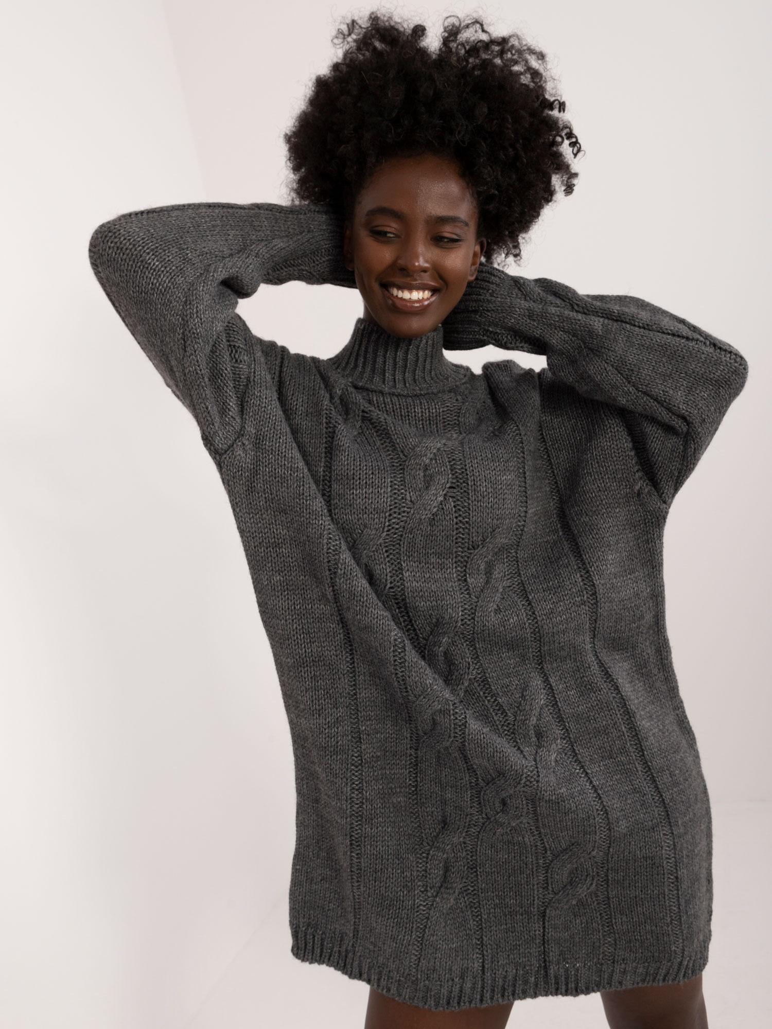 Tmavosivé pletené mini šaty -BA-SK-1561-1.60-dark grey Veľkosť: ONE SIZE