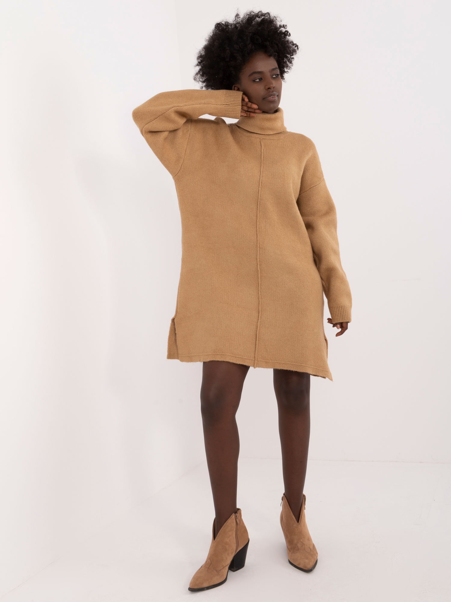 Svetlohnedé voľné rolákové šaty BA-SK-0547.99-camel Veľkosť: ONE SIZE