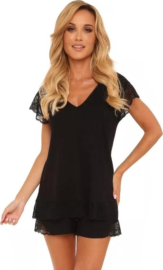 Krátke viskózové pyžamo s čipkovými rukávmi De Lafense Dagmara 625 Dagmara kr/r 3XL-4XL Veľkosť: 4XL, Barva: čierna